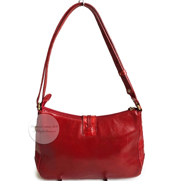 Brahmin Shoulder Bag Red Croc Embossed and Smooth Leather Vintage Bag HTF - Picture 5 of 9